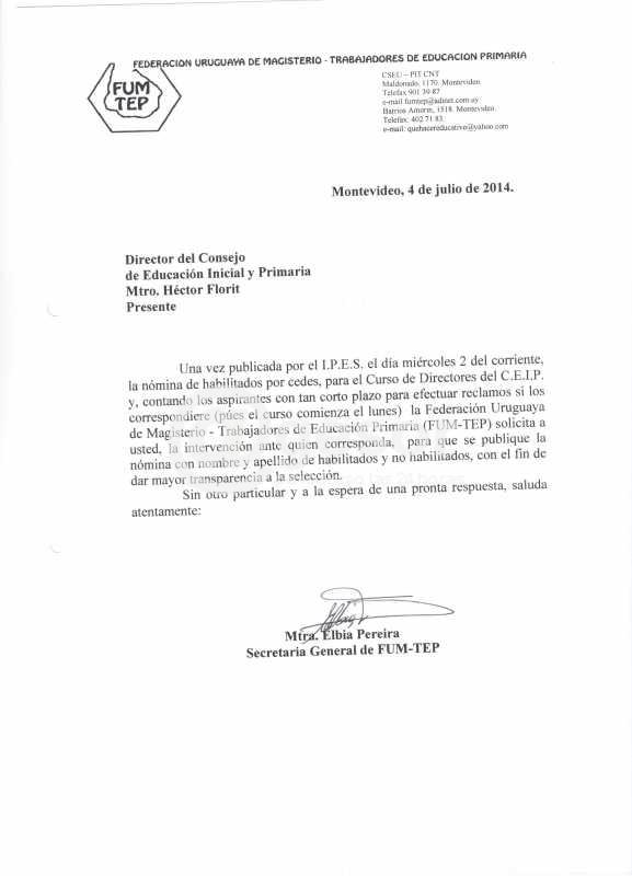 El sindicato hizo llegar notas a las autoridades educativas reclamando la publicación de habilitados y no habilitados para curso de directores, por una cuestión de transparencia